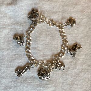 Vintage Silver Noah’s Ark Charm Bracelet with 7 Silver 925 Charms